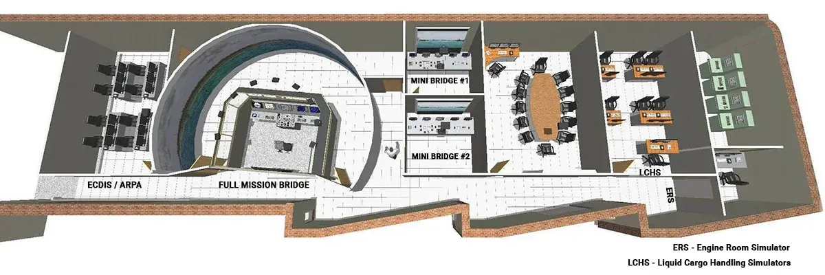 Layout of the AMV maritime training centre and its simulator facilities